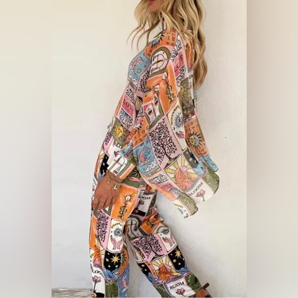 Whimsical Flowy Oversized Top Wide Leg Trousers Two Piece Set - Picture 11 of 11